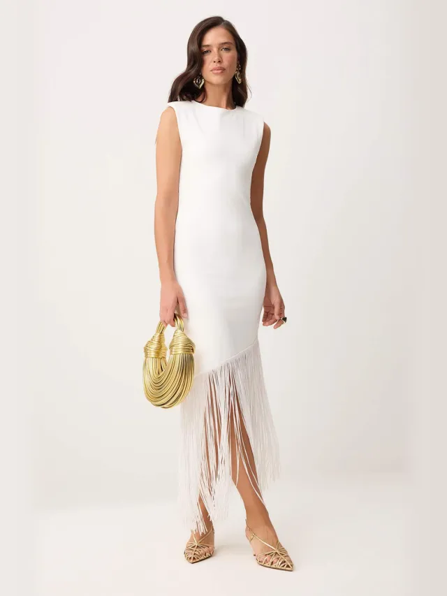 Trendyol TRENDYOLMİLLA Dames Ecru Effen Maxi Mouwloos Stijlvol/Avond Bodycon Jurken