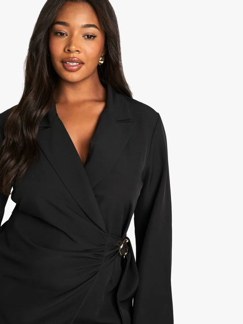 boohoo Dames Plus Gesp Detail Strik Taille Op Maat Gemaakte Blazerjurk zwart, foto 4