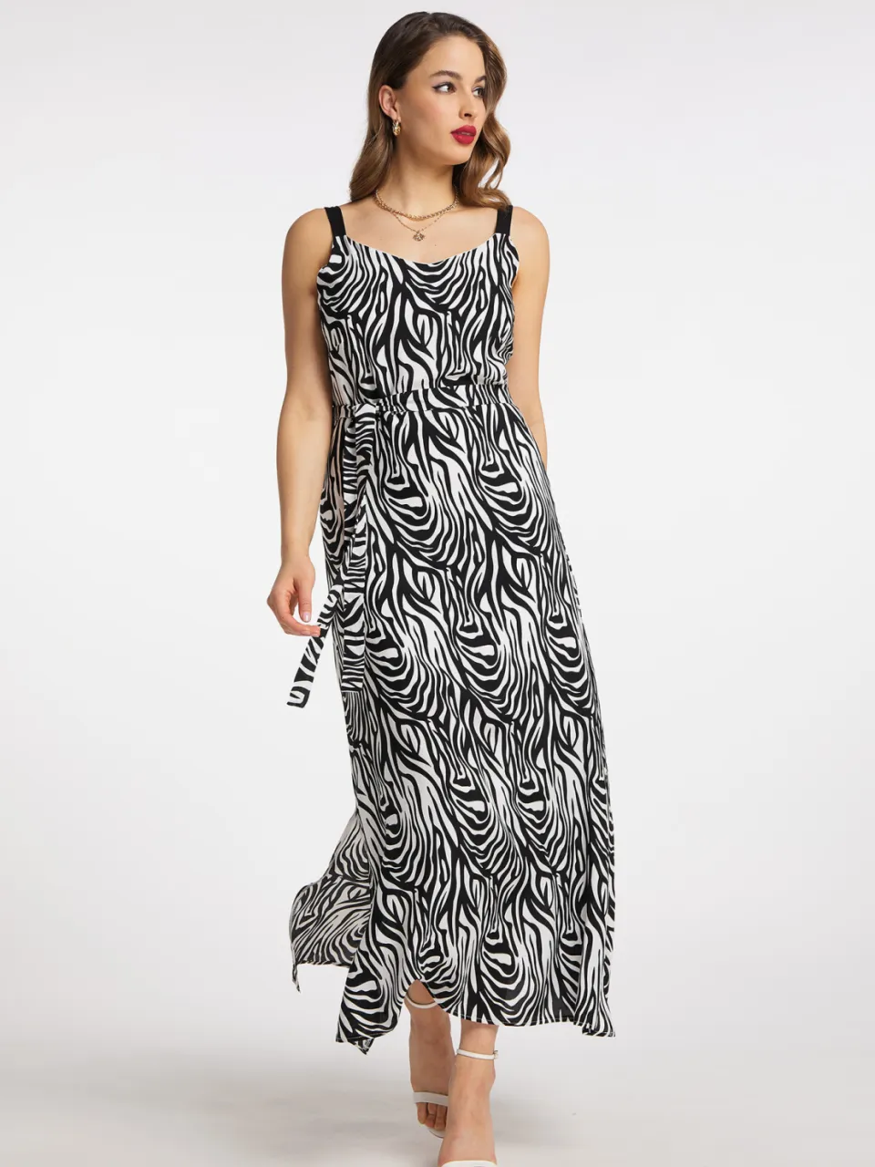 Faina maxi jurk met zebraprint nelice Zwart/Wit