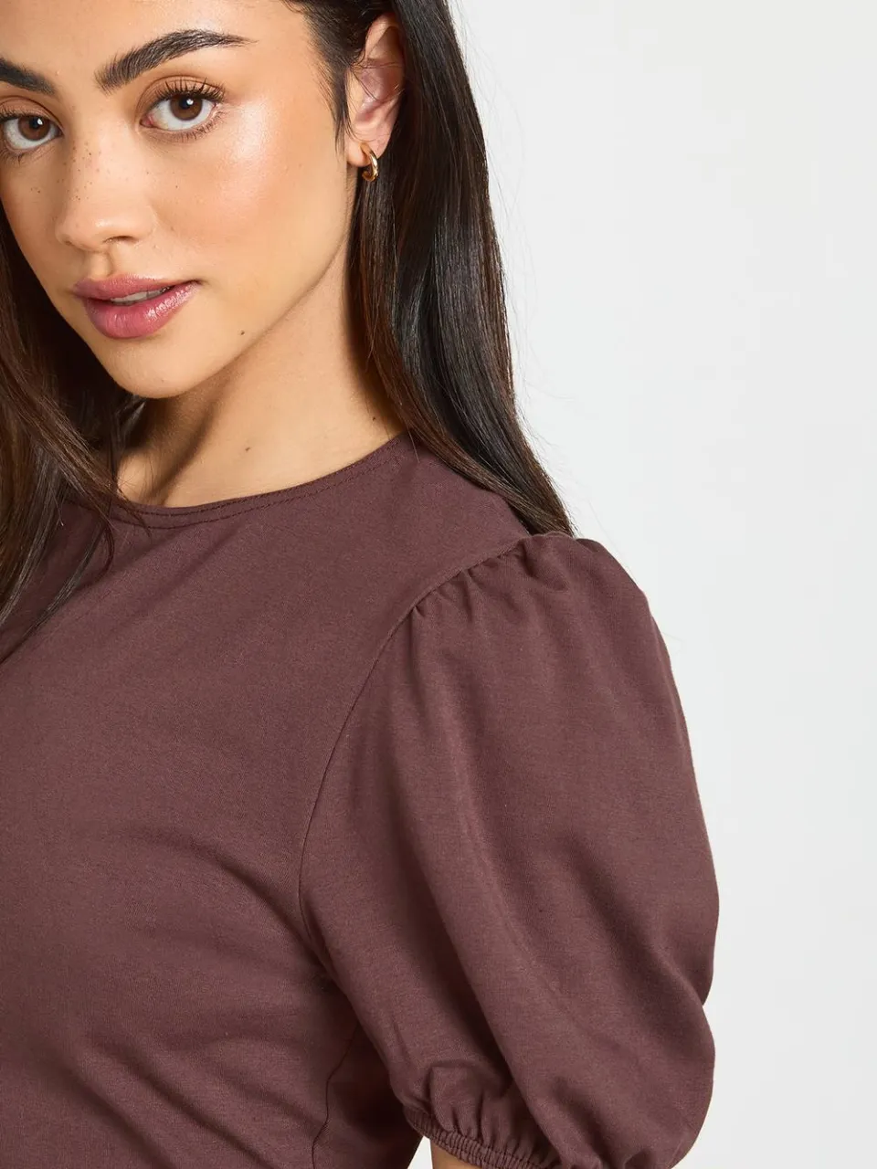 boohoo Dames Katoenen T-shirtjurk Met Strikbandjes Aan De Manchetten chocoladebruin, foto 4