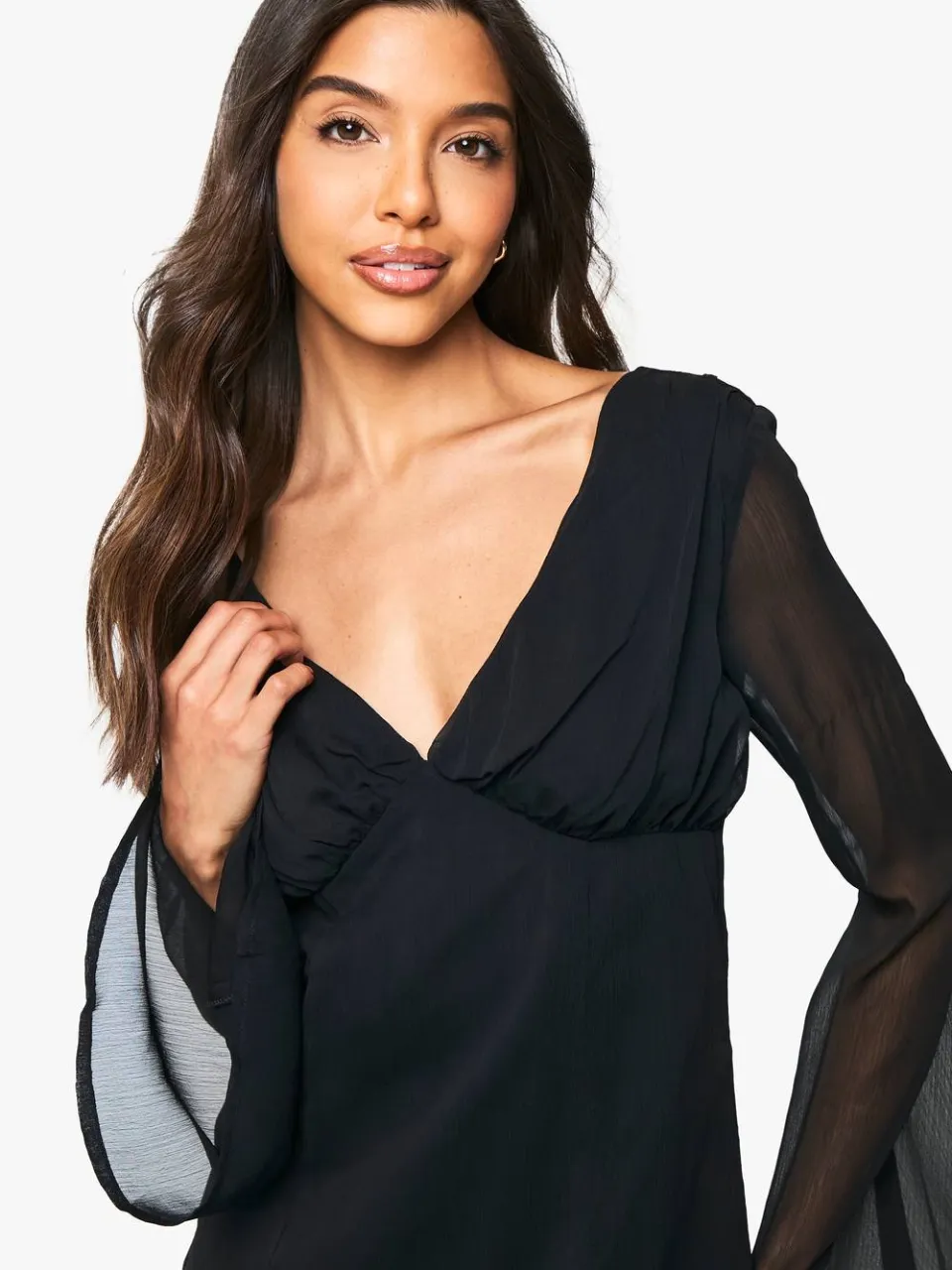 boohoo Dames Chiffon Plunge Mini-jurk zwart, foto 2