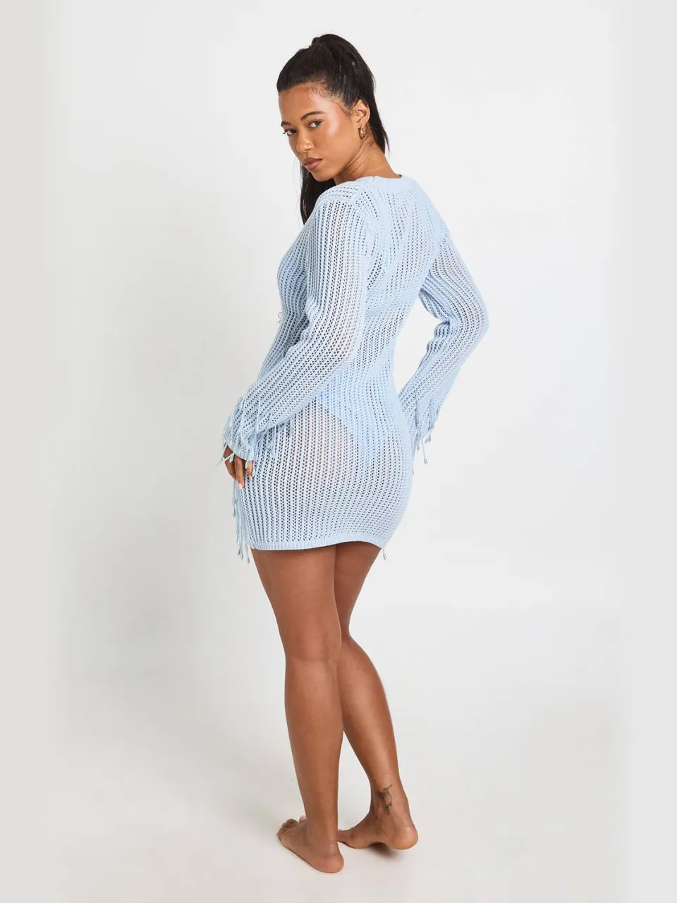 boohoo Dames Gehaakte Gebreide Mini-jurk Met Kralenzoom babyblauw, foto 2