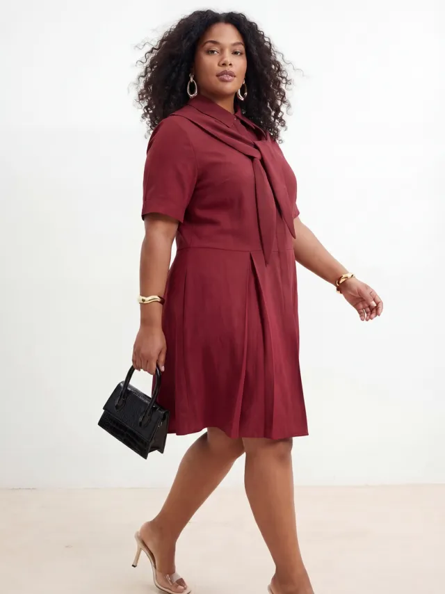 Trendyol Curve Dames Bordeaux Effen Kort / Mini Kort Casual A-lijn Grote maten Jurk, foto 2