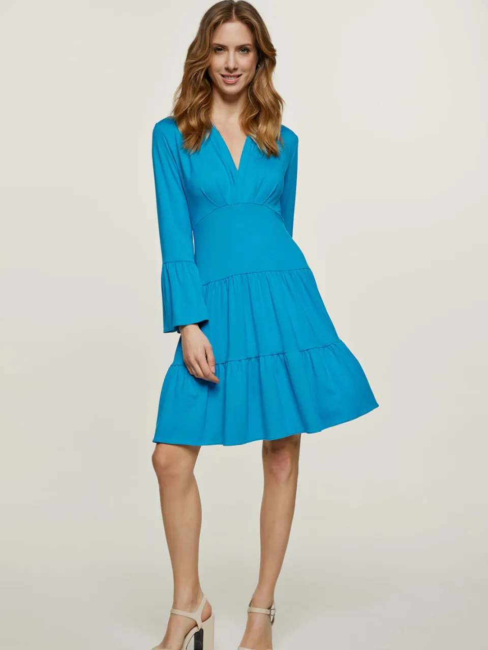 Conquista Turquoise jersey jurk met ruches