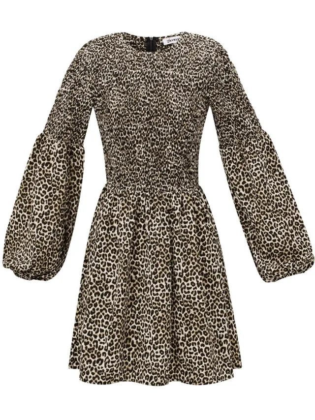 YW YEHWANG Elegante Polyester Vrouwen Mini Jurk met Luipaardprint Bruin
