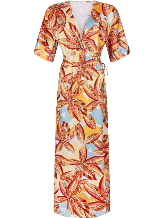 Chic by Lirette Kimono jurk Lotus Palm - Caribbean Sunrise