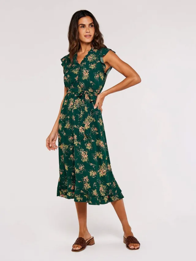 Apricot Midi-jurk met kleine bloemenprint groen