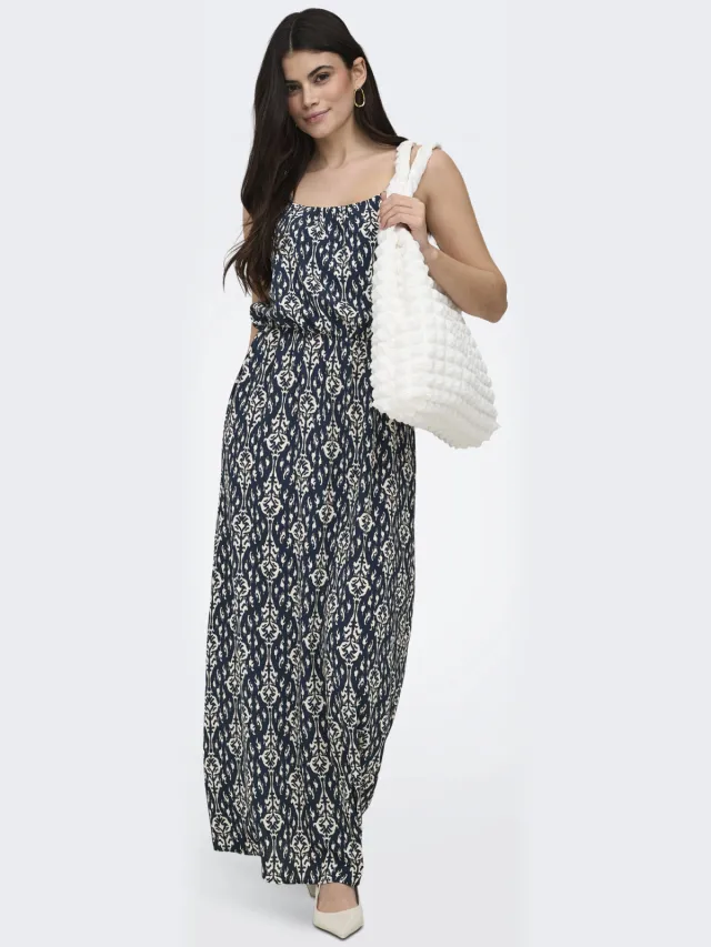 Only maxi jurk donkerblauw / ecru