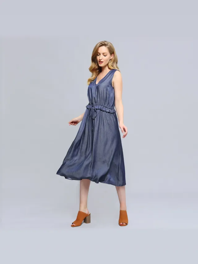 Smart & Joy V-hals verstelbare taille midi-jurk Blauw