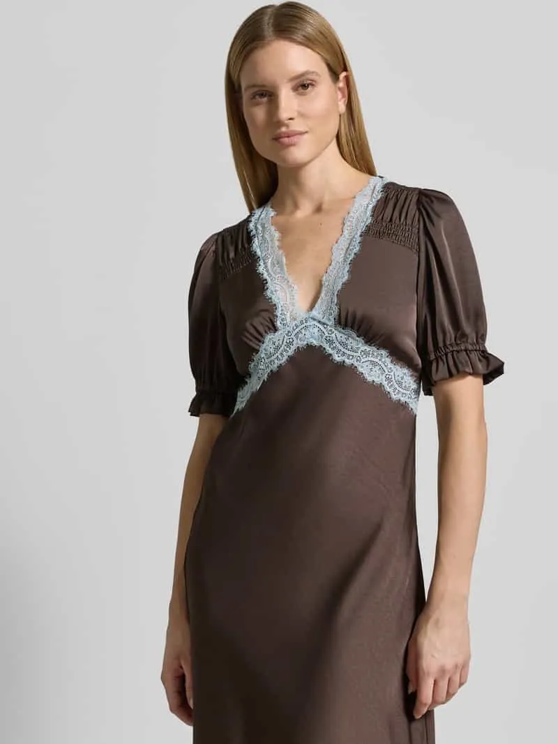 NEO NOIR regular fit midi-jurk met kant model 'Vipe' middenbruin, foto 4