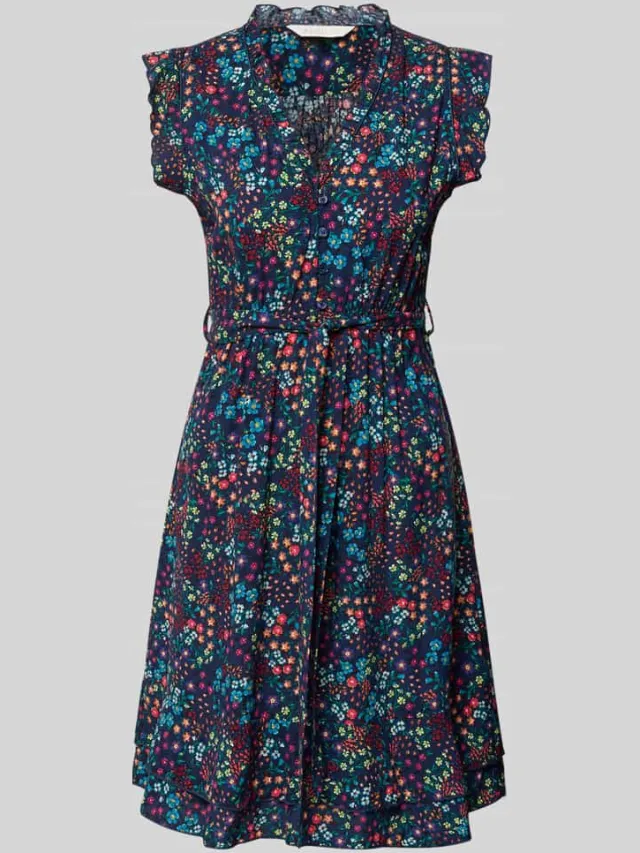 Apricot mini-jurk van pure viscose met een florale all-over print marineblauw, foto 2