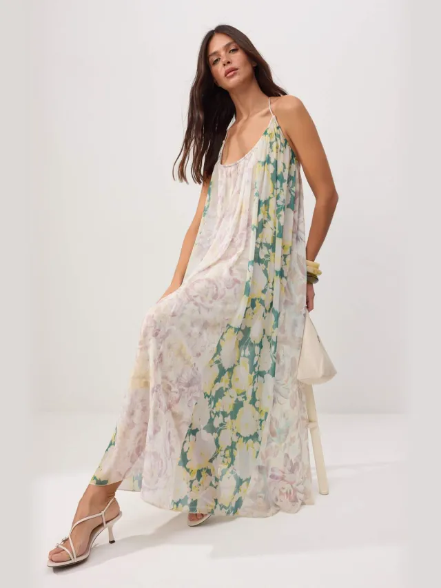 Trendyol TRENDYOLMİLLA Dames Meerkleurig Bloemen Maxi Mouwloos Recht Jurken Veelkleurig