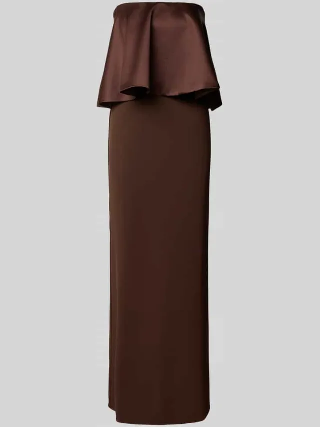 Rinascimento slim fit maxi-jurk met satijn-garnering chocoladebruin, foto 2