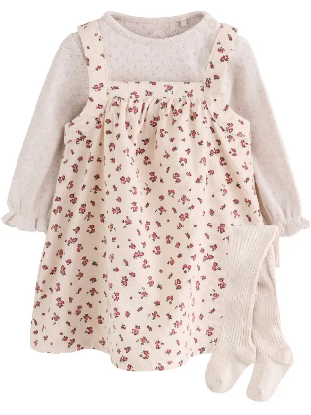 Next Meisjes - 3-delige babyset van overgooier, romper met lange mouwen en maillot - Roze Ecru Floral Cord