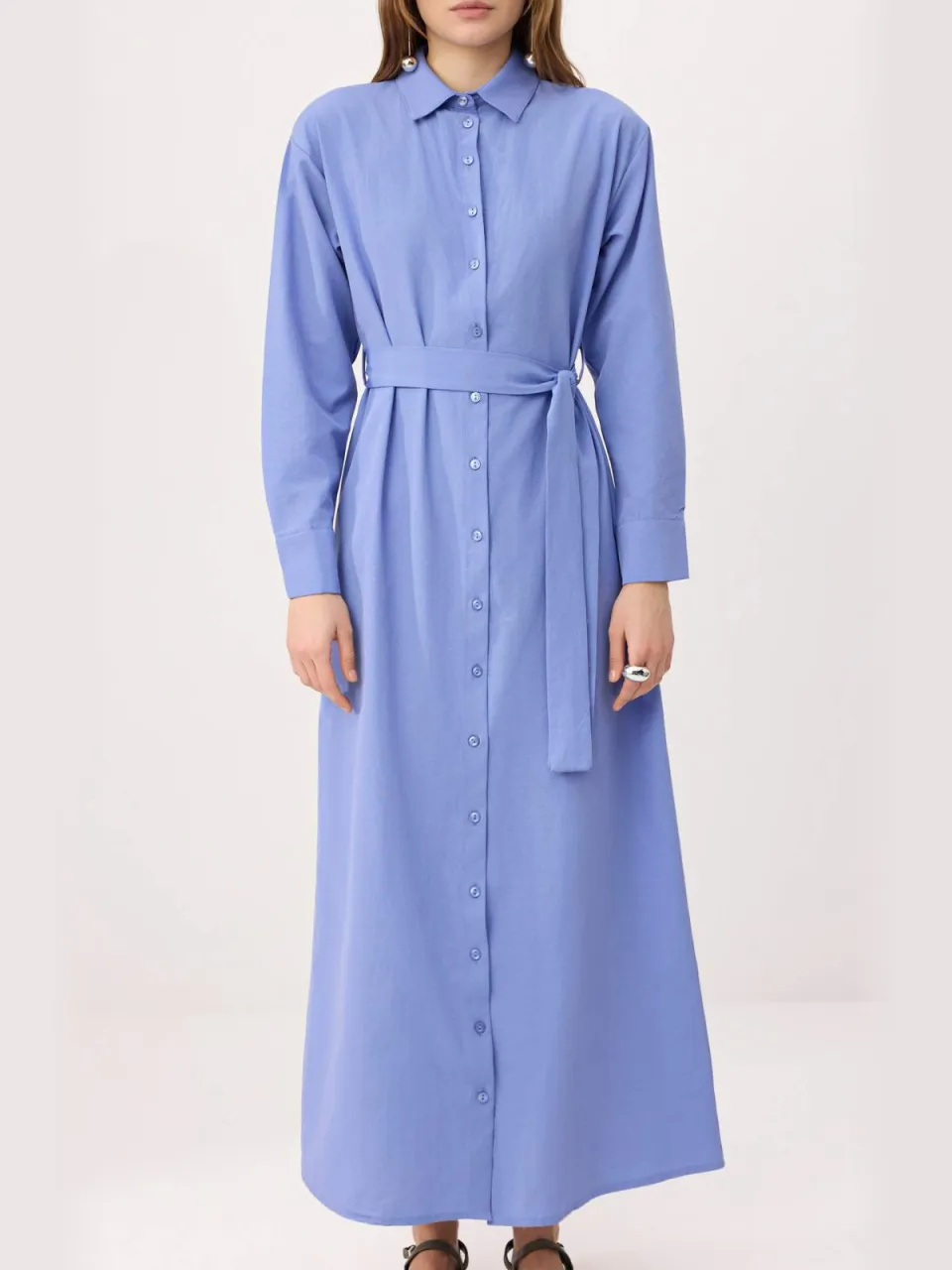 Trendyol Modest Dames Blauw Effen Maxi Lang Casual Blousejurk Modest Jurken, foto 2