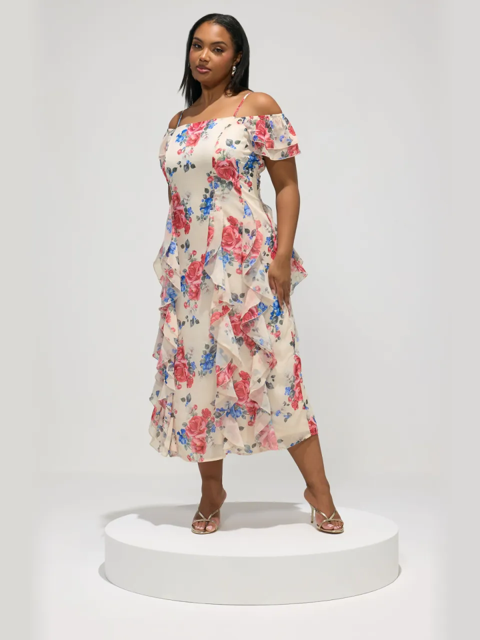 Yours London Witte Jurk Met Bloemenprint En Ruches, foto 3