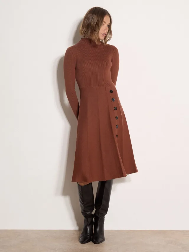 Apricot Midi-jurk in skaterstijl met versierende knopen Rust