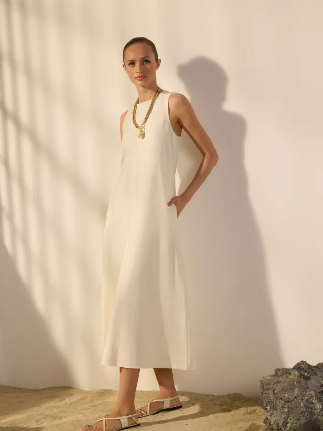 Trendyol TRENDYOLMİLLA Dames Wit Effen Midi Mouwloos Casual A-lijn Jurken