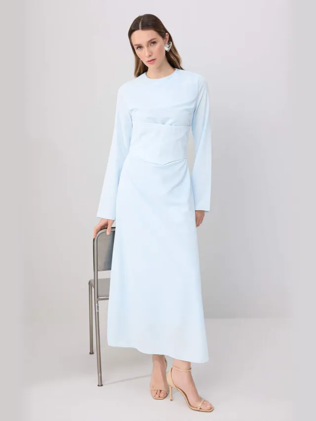 Trendyol Modest Dames Blauw Effen Maxi Lang Stijlvol/Avond Skater Modest Avond Jurken, foto 2