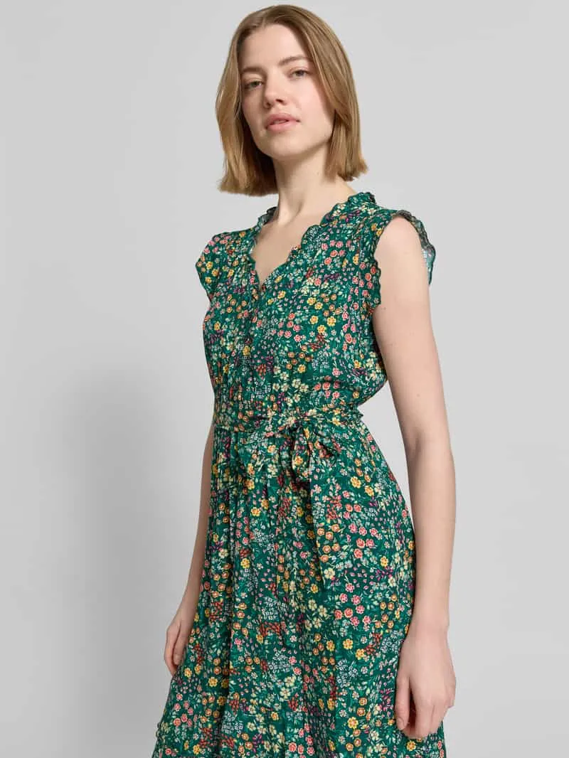 Apricot mini-jurk van pure viscose met een florale all-over print groen, foto 4