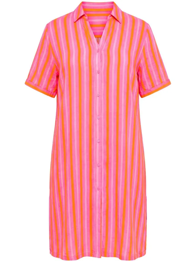 Angel of Style Dames - Overhemdjurk midilengte mousseline strepen - Neonoranje