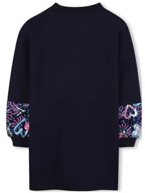 Billieblush sweatjurk met pailletten donkerblauw Meisjes Katoen Ronde hals, foto 2