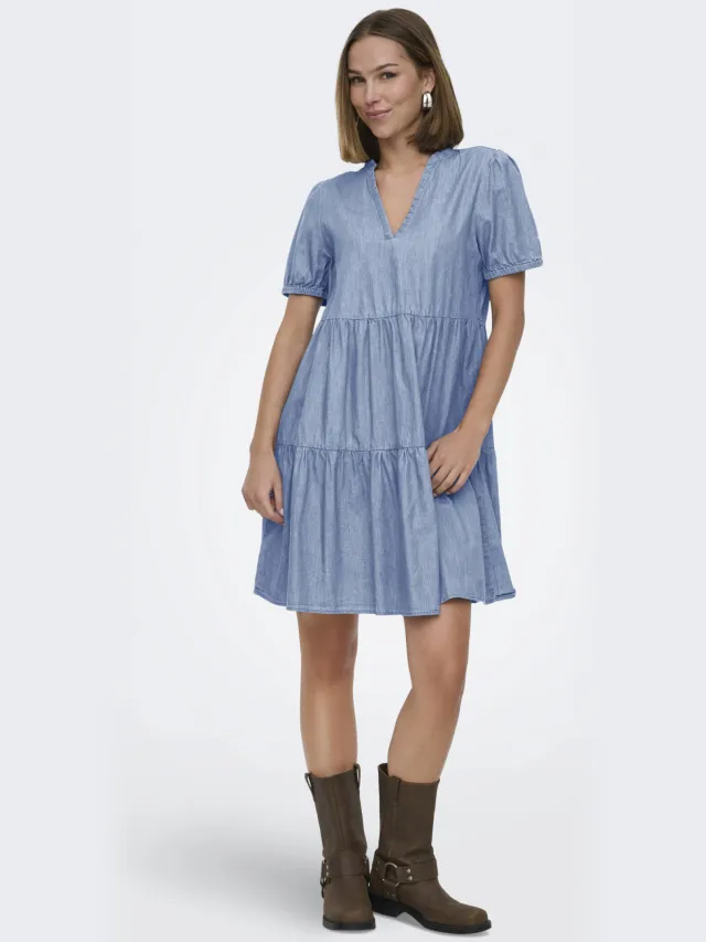 Only korte jurk blauw Light blue denim