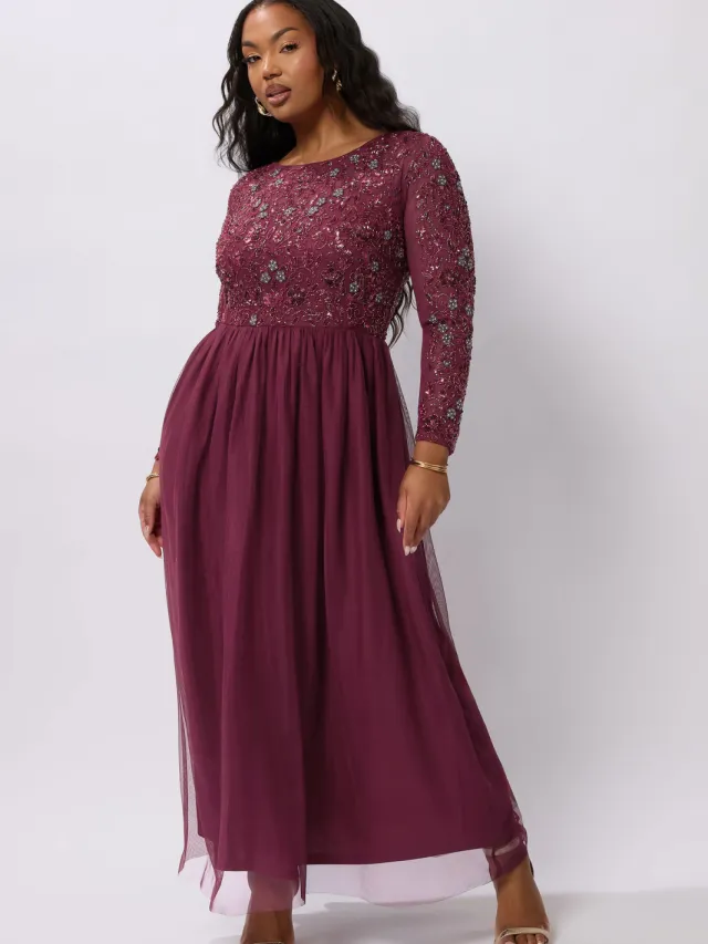 Luxe: Ultimate Embellishment Luxe Bourgondië Rode Pailletten Bloemen Hand Versierde Maxijurksize 42 Red