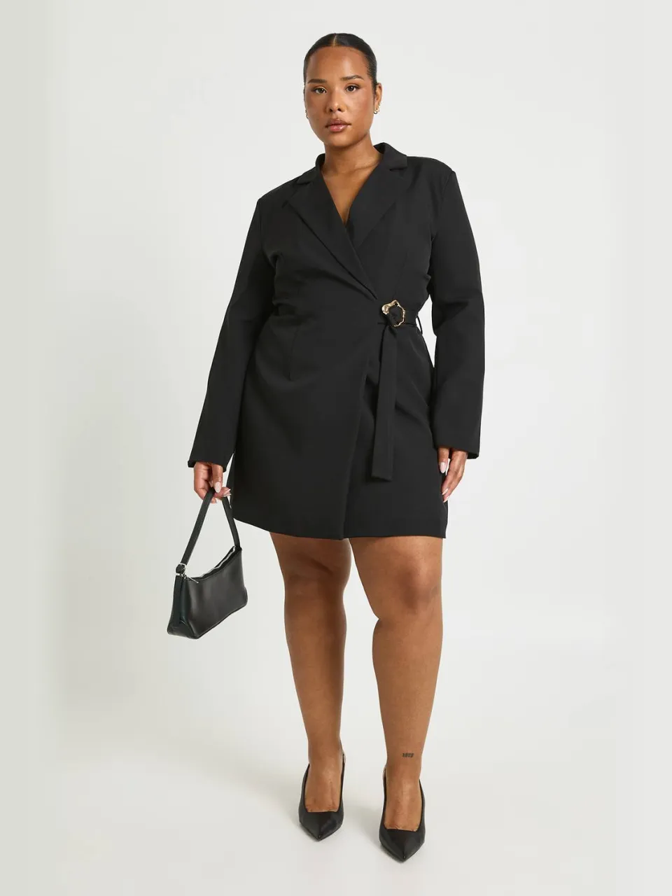 boohoo Dames Plus Wikkel Strik Blazer Jurk zwart, foto 3