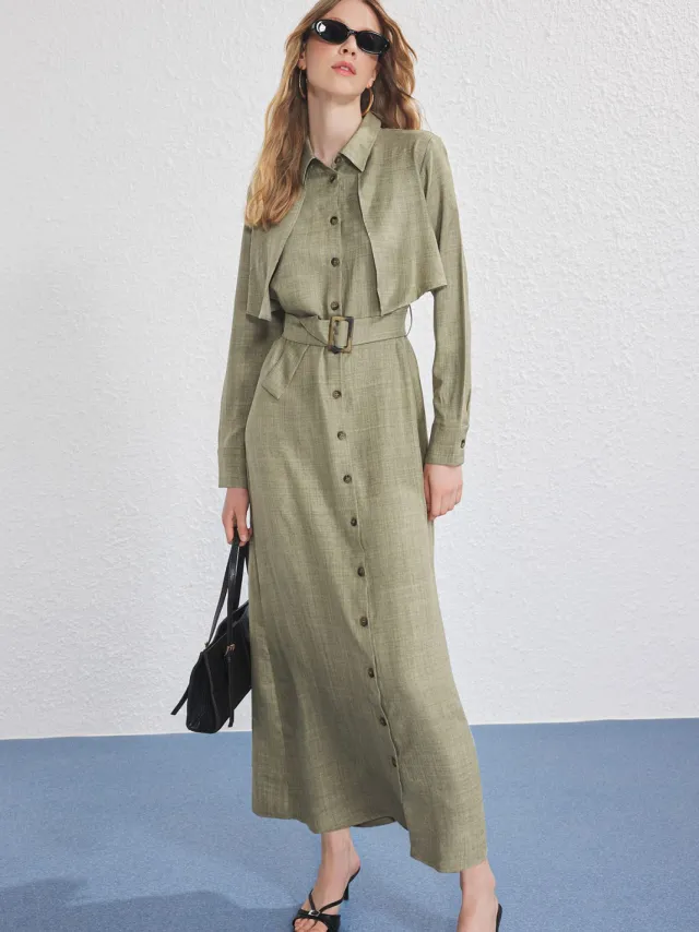 Trendyol Modest Dames Kaki Effen Maxi Lang Casual A-lijn Modest Jurken