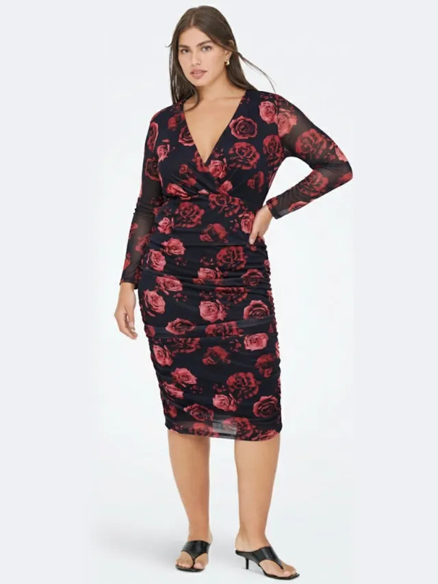 Only Carmakoma CARROSETTA LIFE L/S V-NECK ABK DRESS JRS - Meisjes - Mini jurken BLACK/AOP