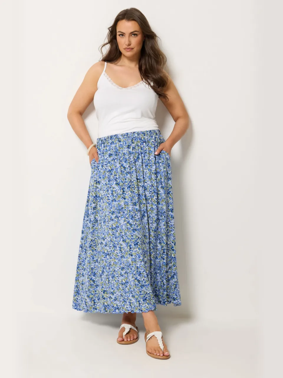 Yours Blauwe Bloemenprint Maxi Rok Blue