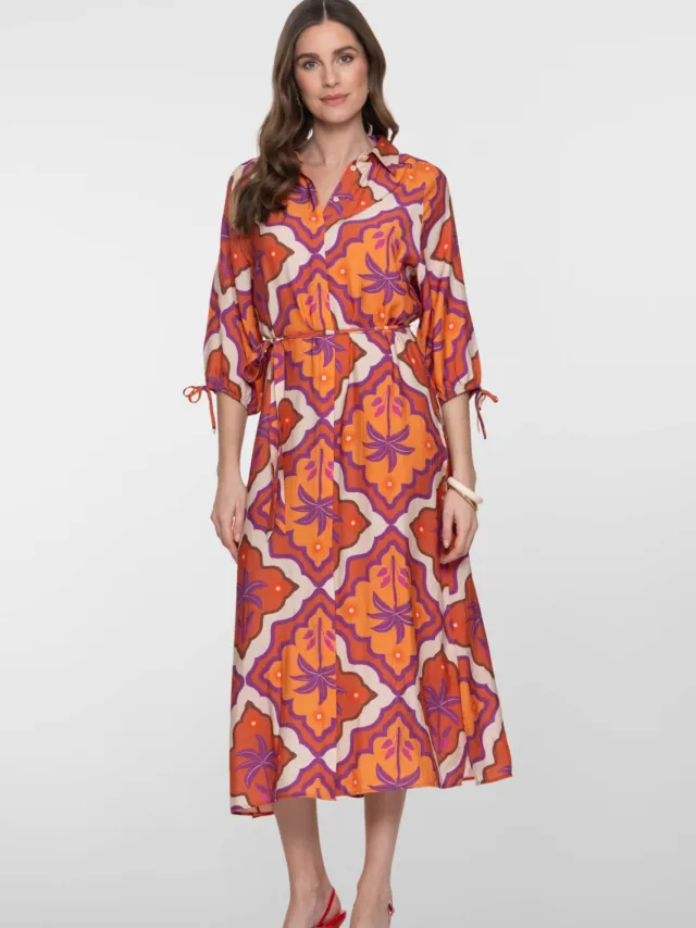 Geisha blousejurk met all over print oranje
