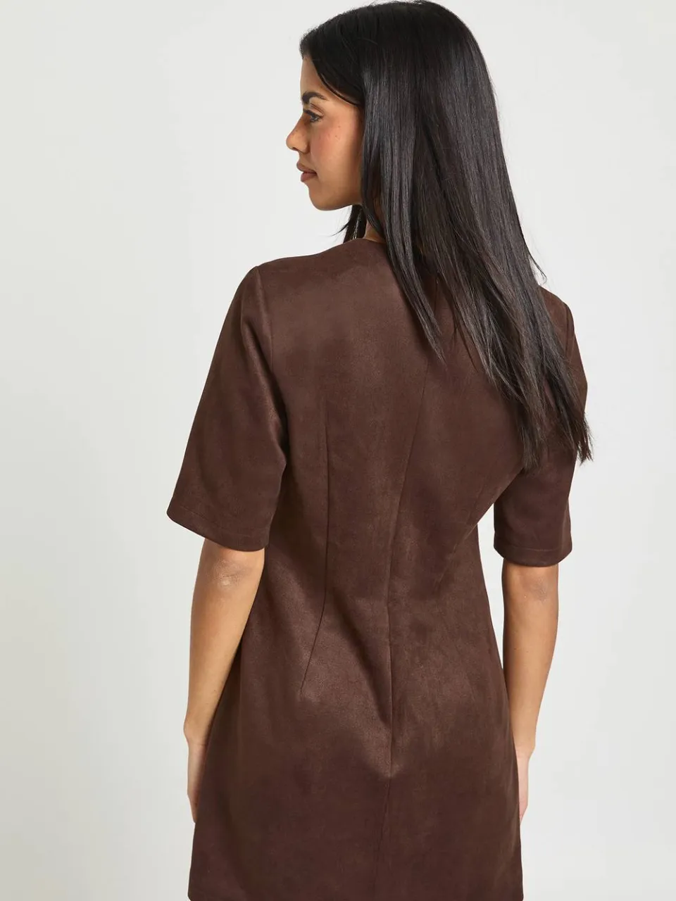 boohoo Dames Nep Suede Boxy T-shirt Jurk chocoladebruin, foto 2