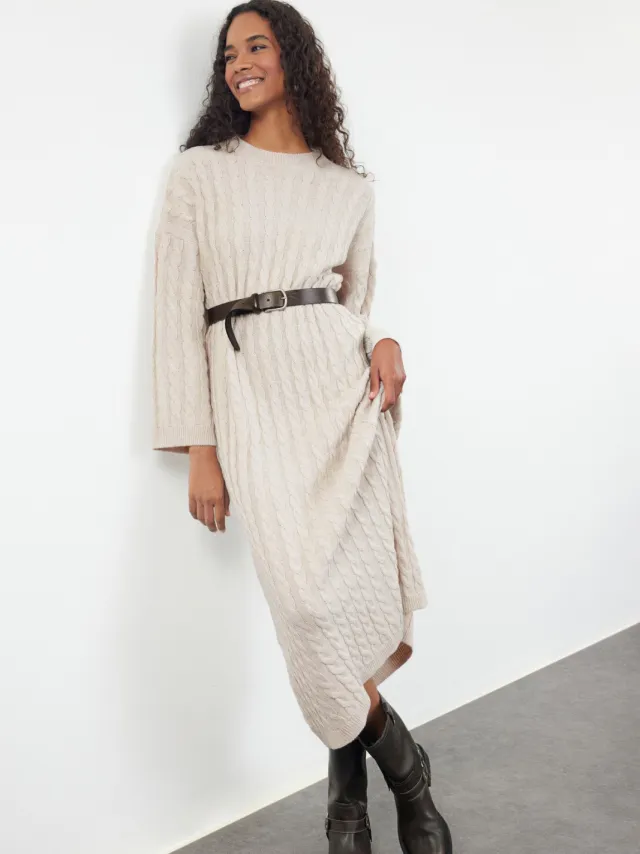 Trendyol TRENDYOLMİLLA Dames Beige Kabelgebreid Maxi Lang Casual Recht Jurken