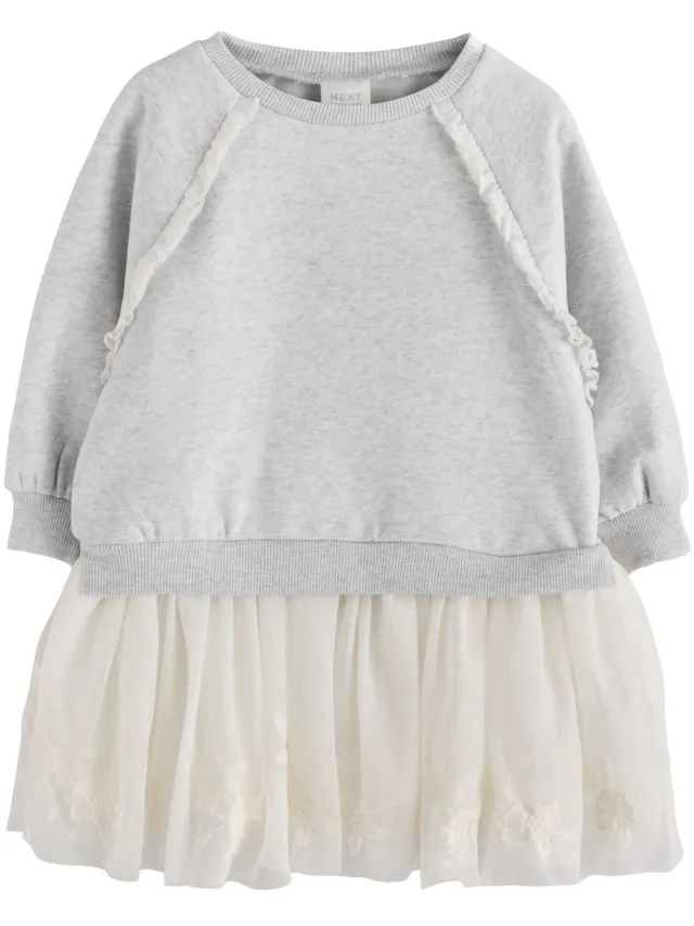 Next Meisjes - Sweaterjurk met mesh en lange mouwen - Grijs Grey/White