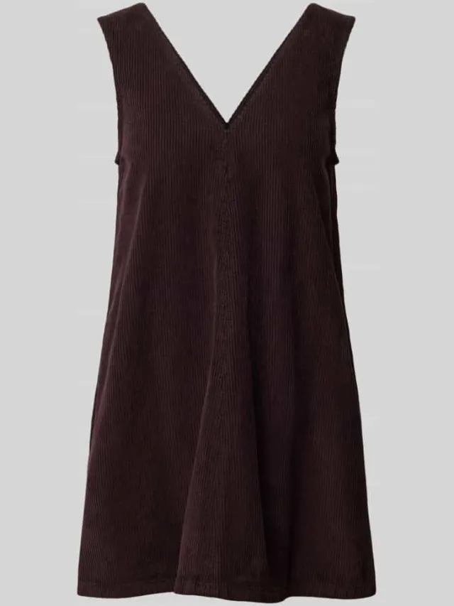 Topshop Minijurk van ribfluweel met V-hals model 'ERIKA' chocoladebruin, foto 2