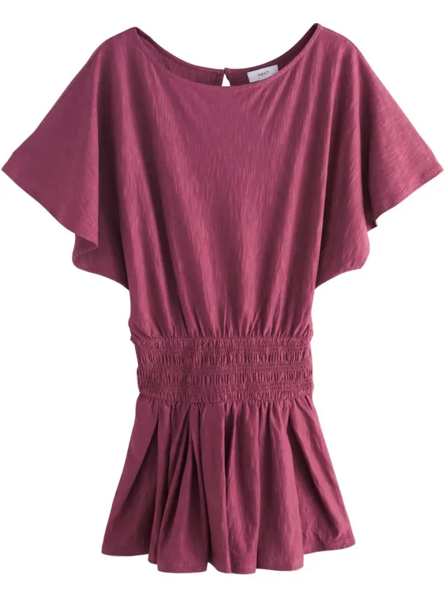 Next Dames - Mini-jurk van jersey met afhangende schouders - Rood Rhubarb