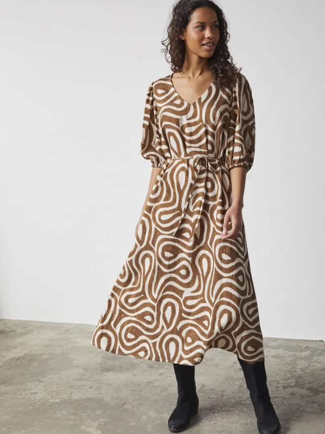 SisterS Point midi jurk bruin Bruin/ ecru
