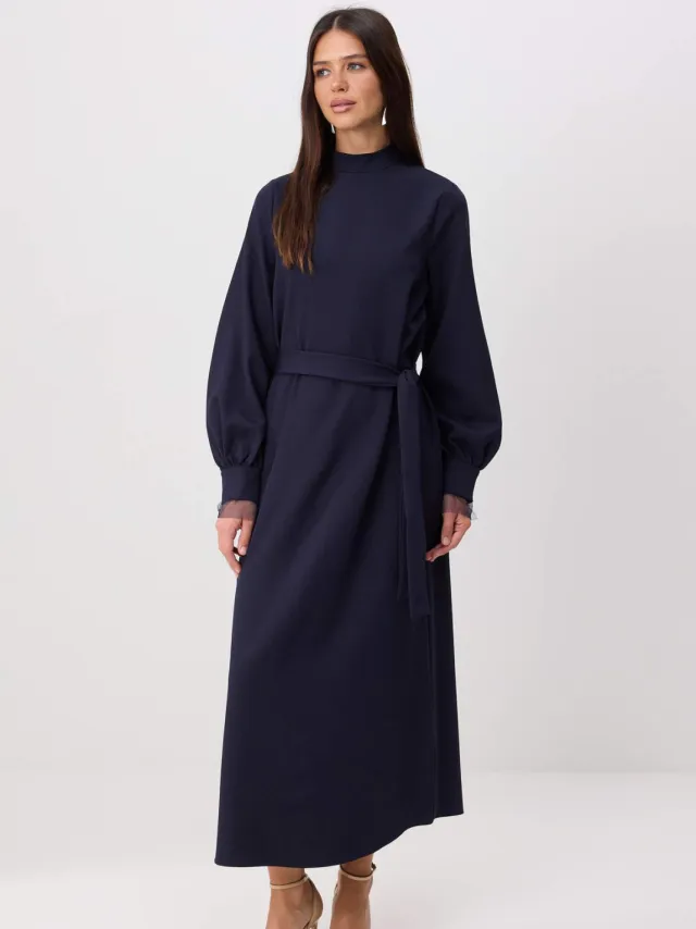 Trendyol Modest Dames Donkerblauw Effen Maxi Lang Casual A-lijn Modest Jurken Marineblauw/Blauw