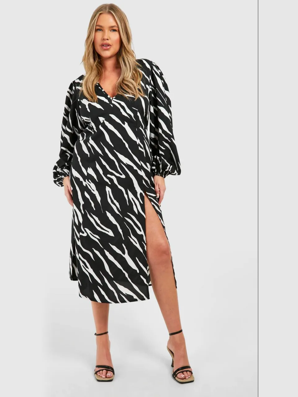 boohoo Dames Plus Animal Print Blouson Sleeve Midi Jurk zwart, foto 2
