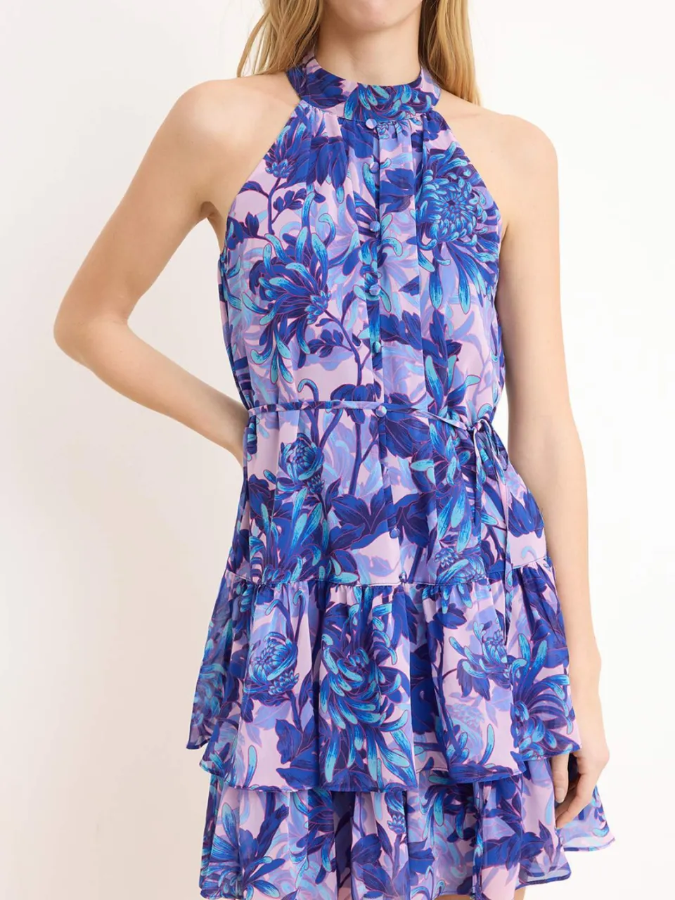 Trendyol TRENDYOLMİLLA Dames Blauw Bloemen Kort / Mini Mouwloos Avond / Dagelijks Skater Jurken, foto 2