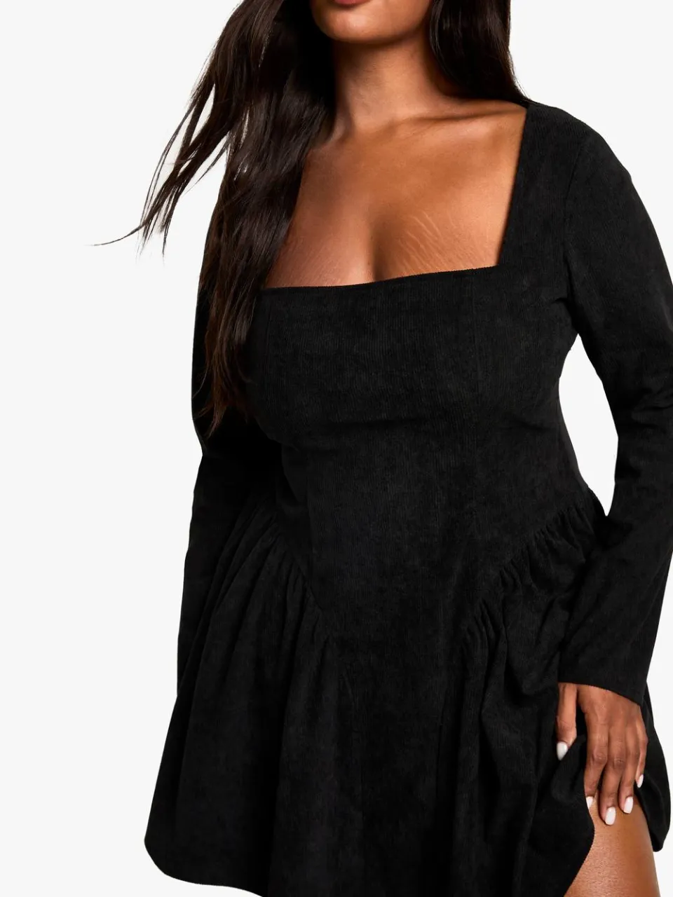 boohoo Dames plus cord melkmeid skater jurk zwart, foto 4