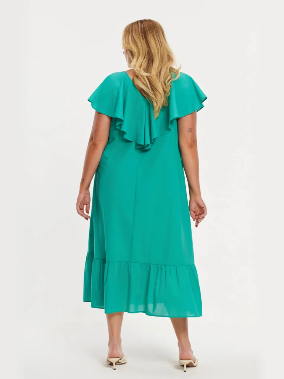 Yoek Swing jurk met ruches groen, foto 2