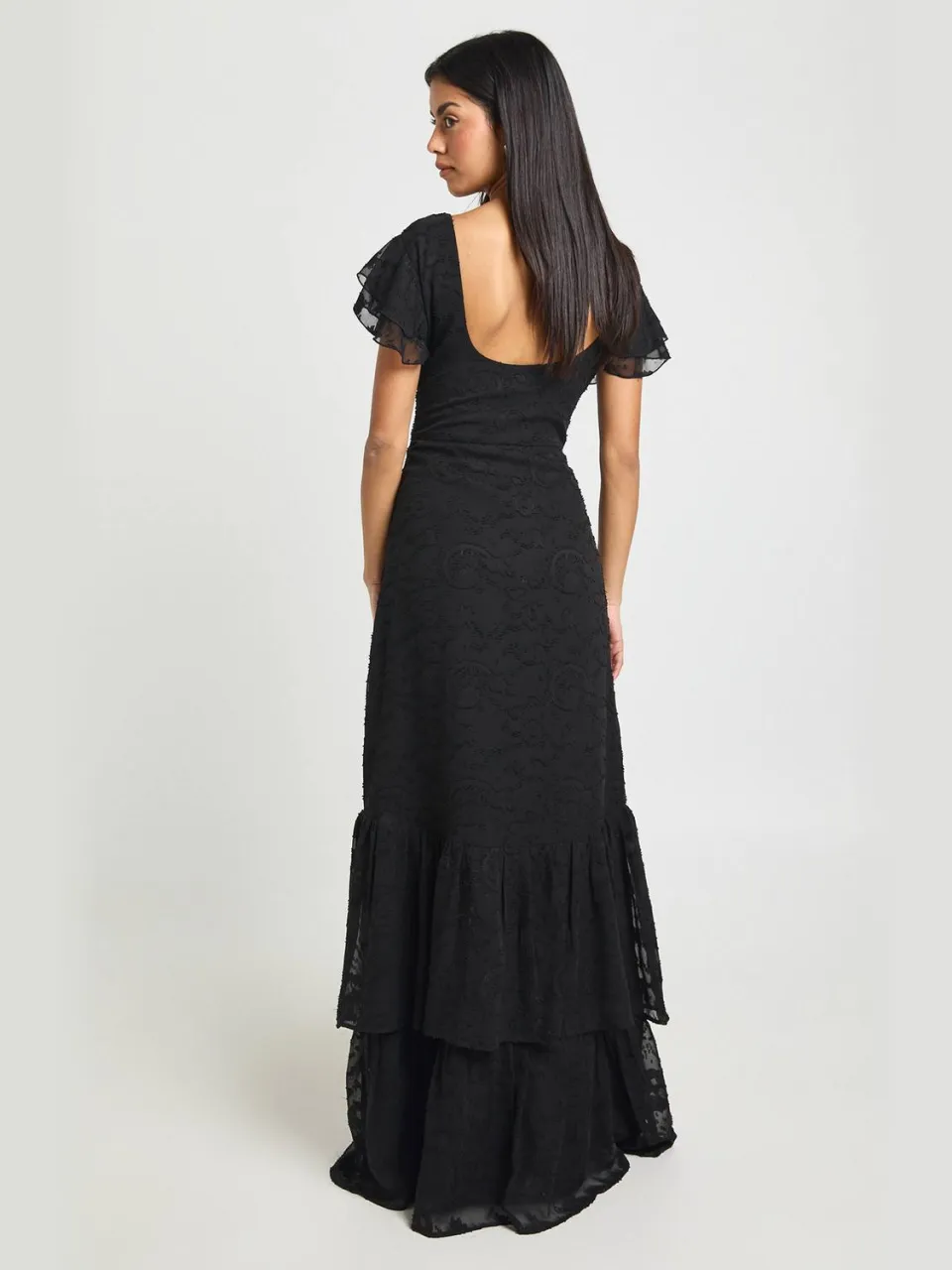 boohoo Dames Bloemen Burnout Ruches Zoom Maxi Jurk zwart, foto 2