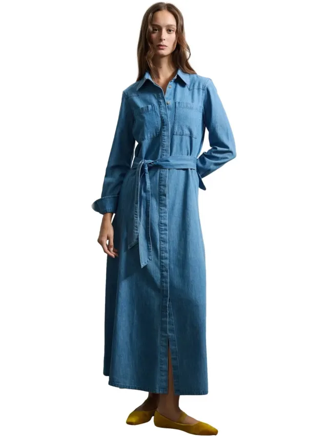 Dames katoenen spijkerblouse jurk Stefanel Regular Fit lichtblauw