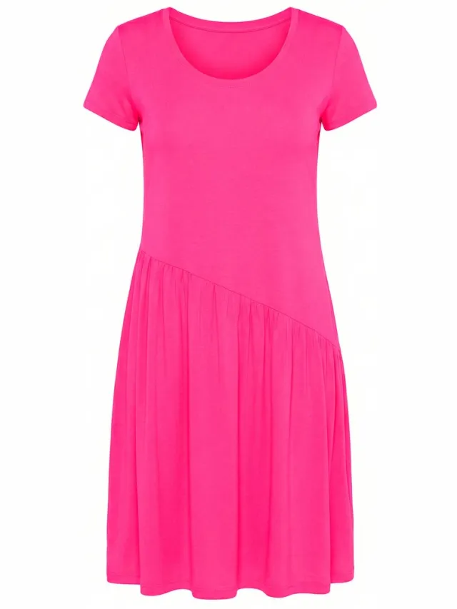 Angel of Style Dames - Jersey jurk diagonale taillenaad korte mouw - Hibiscusrood