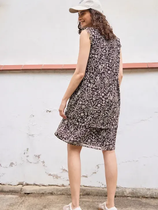 Street One Studio Knielange chiffon jurk met print paars, foto 2
