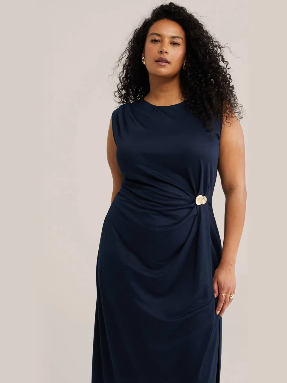 WE Fashion Curve midi jurk Plus Size - donkerblauw, foto 3