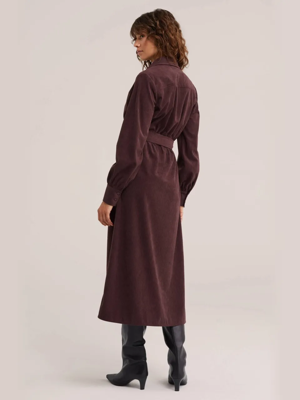 WE Fashion corduroy midi blousejurk met ceintuur - donkerrood, foto 4